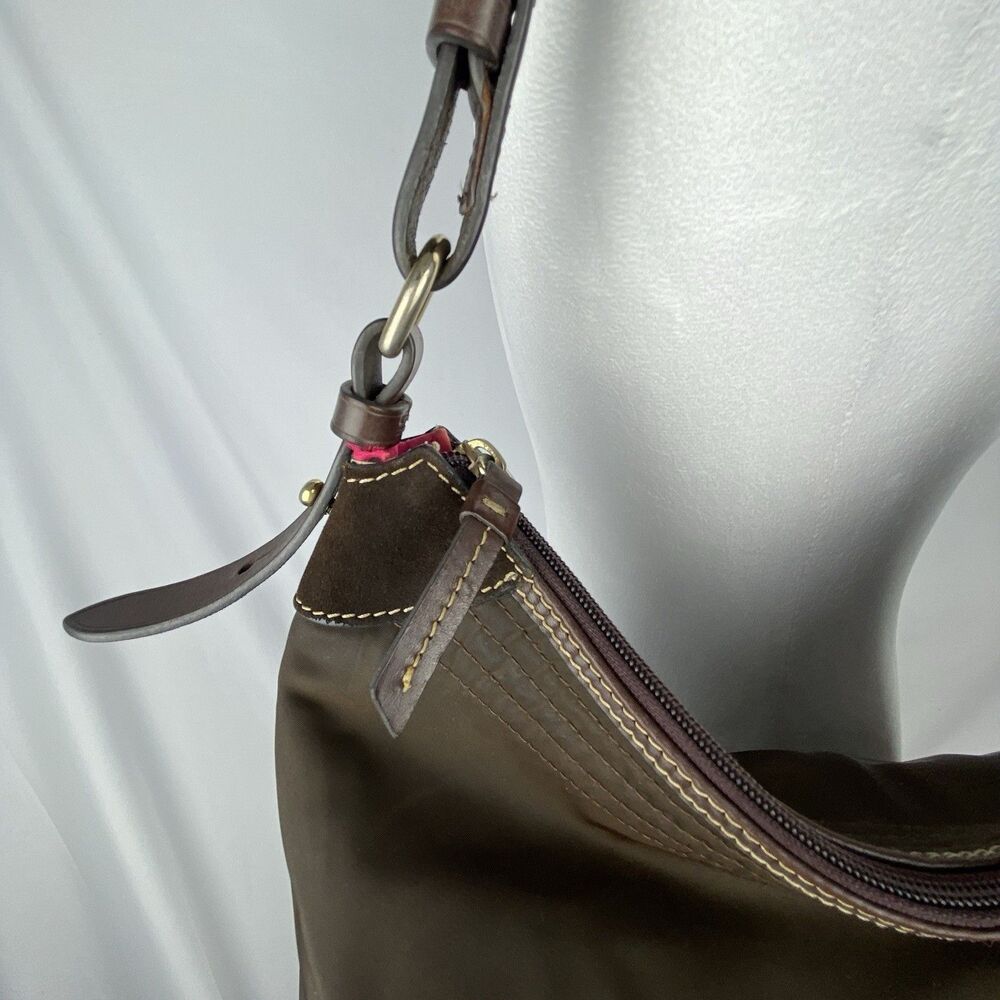 Dooney & Bourke Erica Hobo Bag Shoulder Tote Dark brown Nylon Leather Strap - Picture 4 of 16